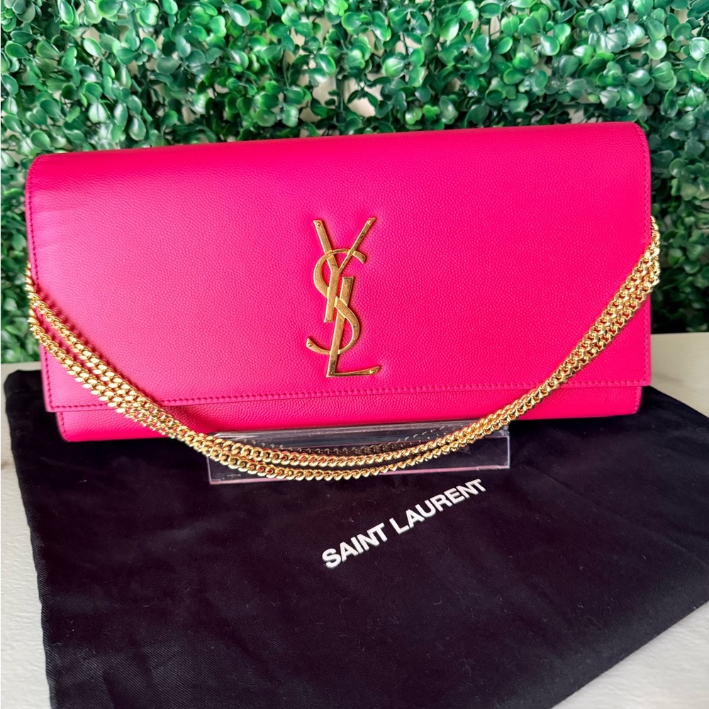 Saint Laurent Pink YSL Logo Kate Clutch Authentic